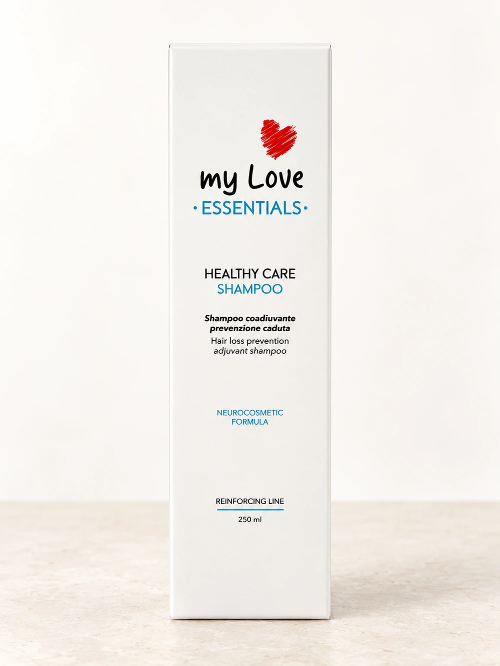 Healthy Care Shampoo myLove, confezione originale su sfondo chiaro