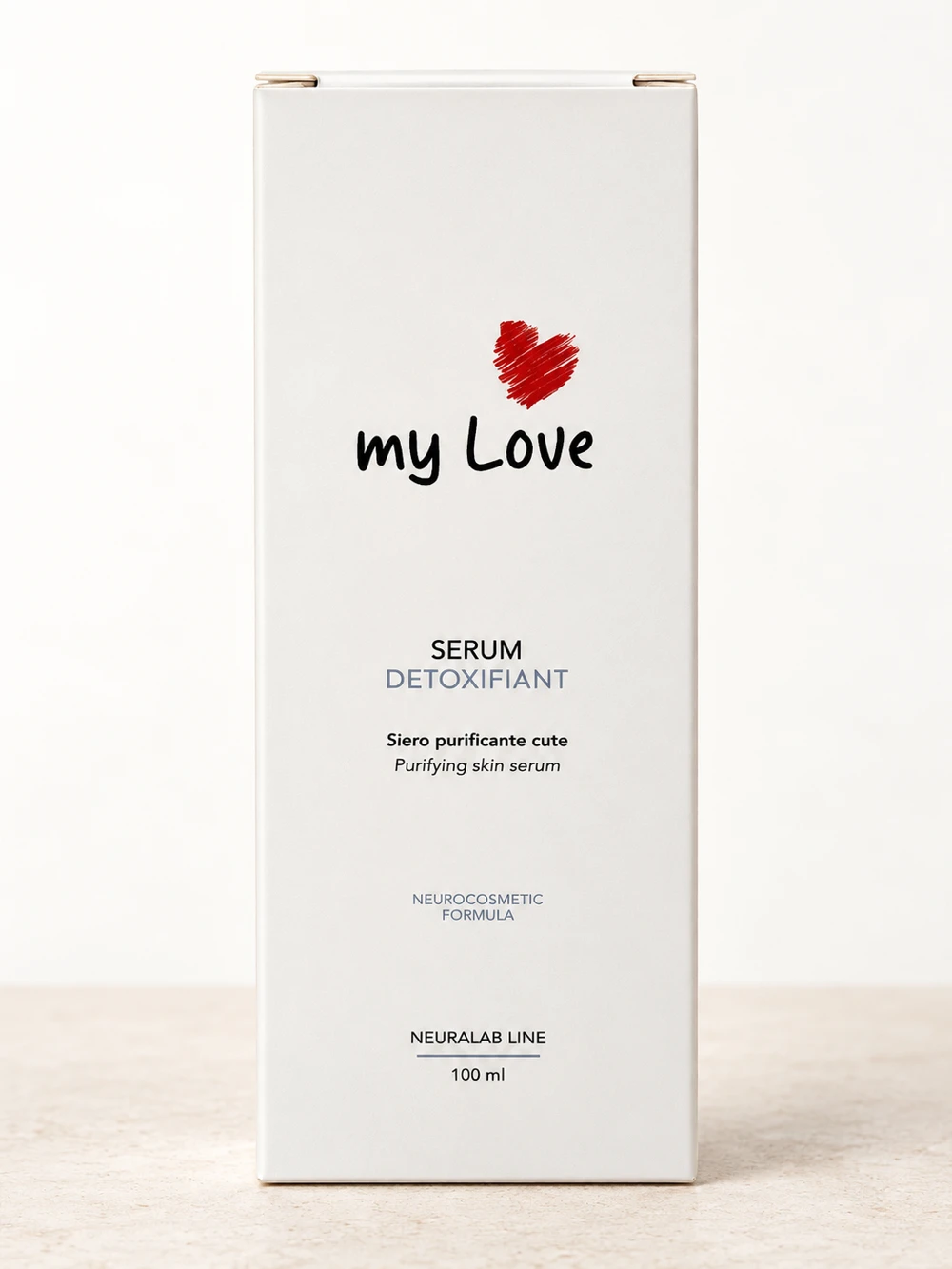 Serum Détoxifiant myLove, confezione originale su sfondo chiaro